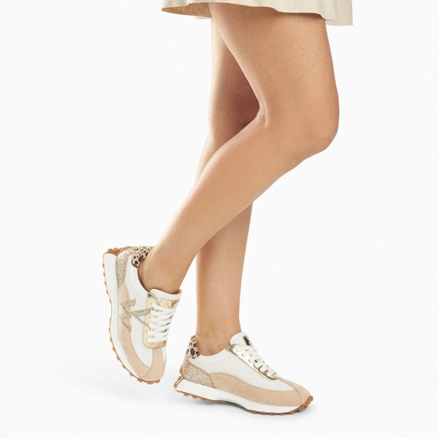 Baskets Monogramme Faustine Ivoire Et Beige A Semelle Running