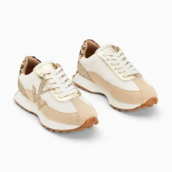 Baskets Monogramme Faustine Ivoire Et Beige A Semelle Running