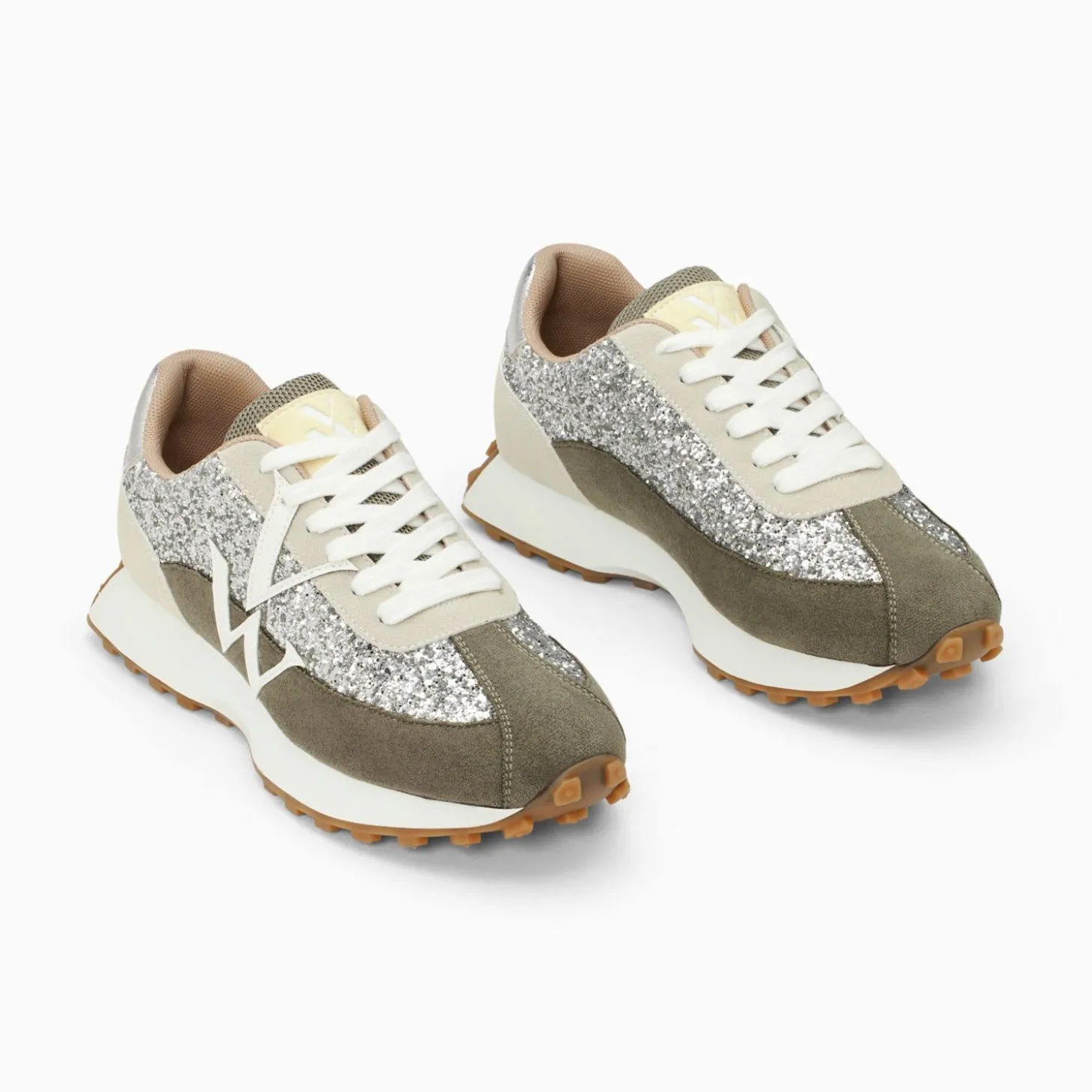 Baskets Monogramme Faustine Argent Et Gris A Semelle Running