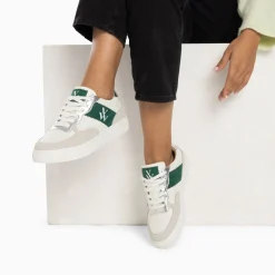 Baskets Monogramme Flavie Perforees Gris Et Vert A Lacets