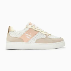 Baskets Monogramme Flavie Perforees Gris Et Rose A Lacets