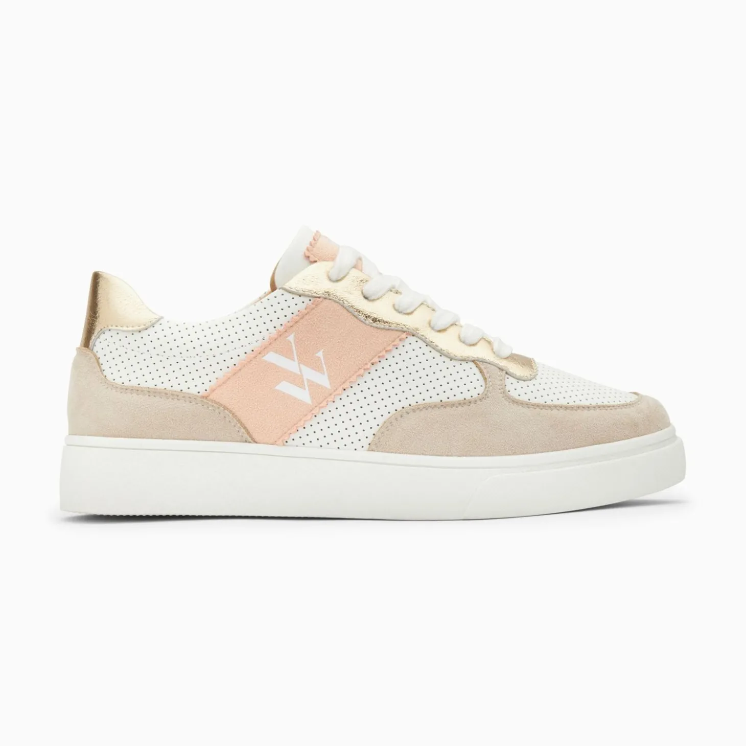 Baskets Monogramme Flavie Perforees Gris Et Rose A Lacets