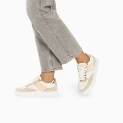 Baskets Monogramme Flavie Perforees Gris Et Rose A Lacets