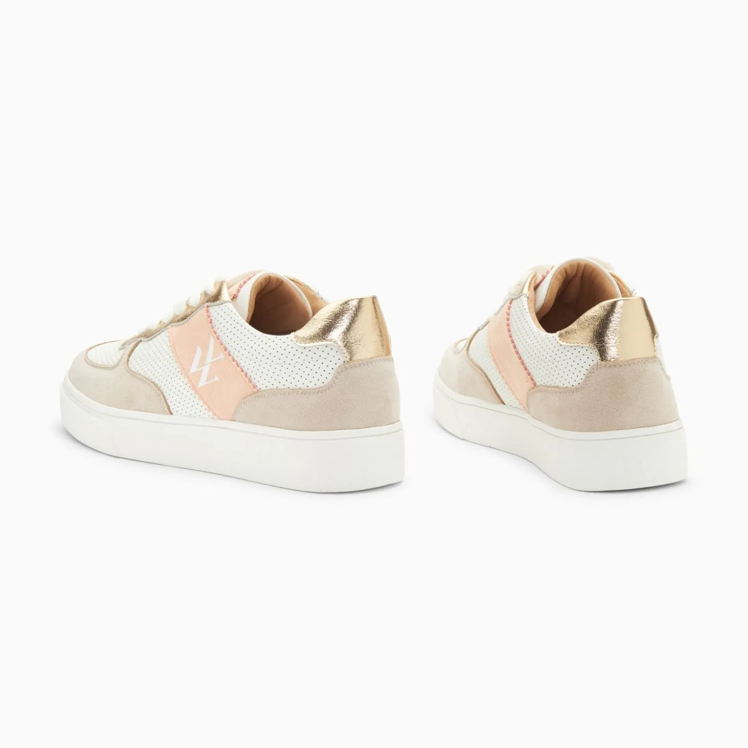 Baskets Monogramme Flavie Perforees Gris Et Rose A Lacets