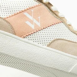 Baskets Monogramme Flavie Perforees Gris Et Rose A Lacets