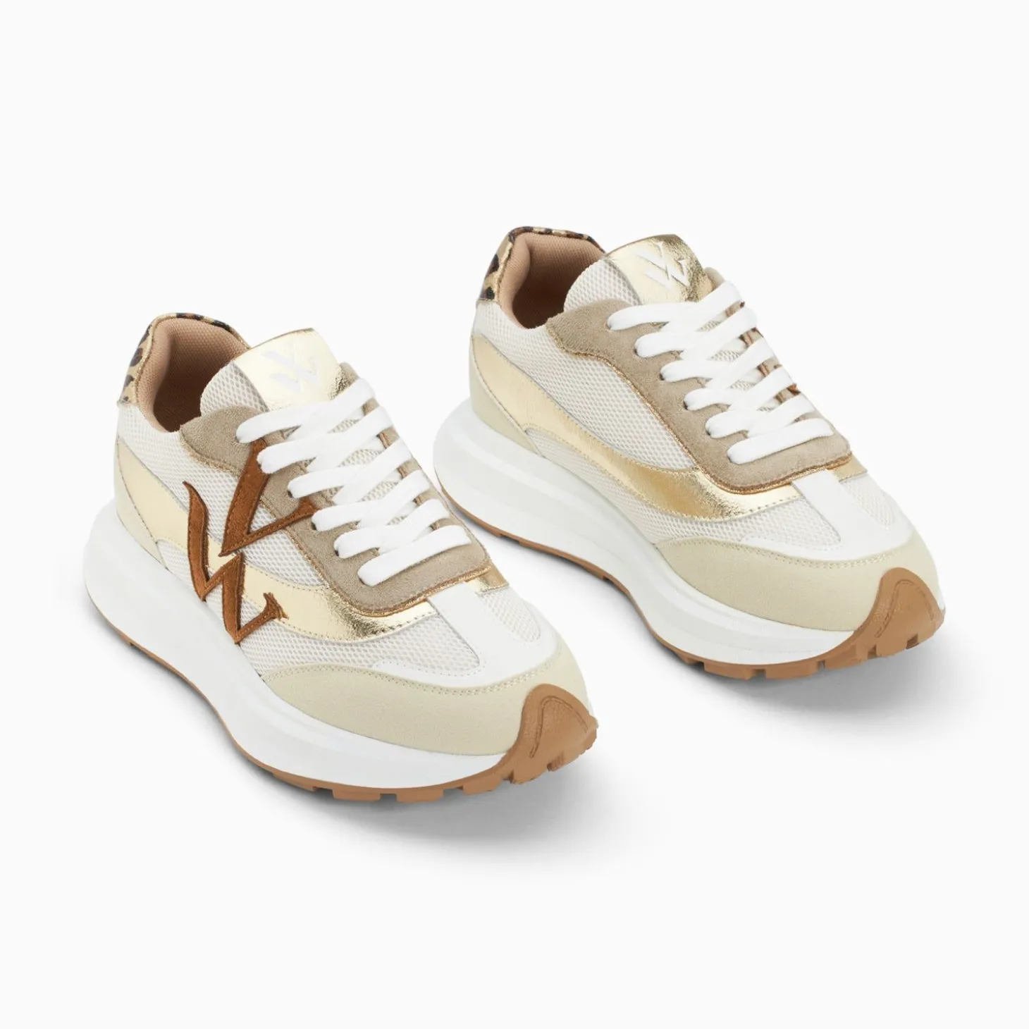 Baskets Monogramme Ines Camel Et Or A Semelle Oversize