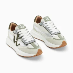 Baskets Monogramme Ines Kaki Et Argent A Semelle Oversize