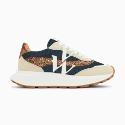 Baskets Monogramme Ines Marine Et Bronze A Semelle Oversize