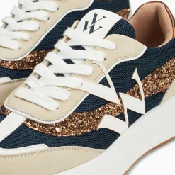 Baskets Monogramme Ines Marine Et Bronze A Semelle Oversize