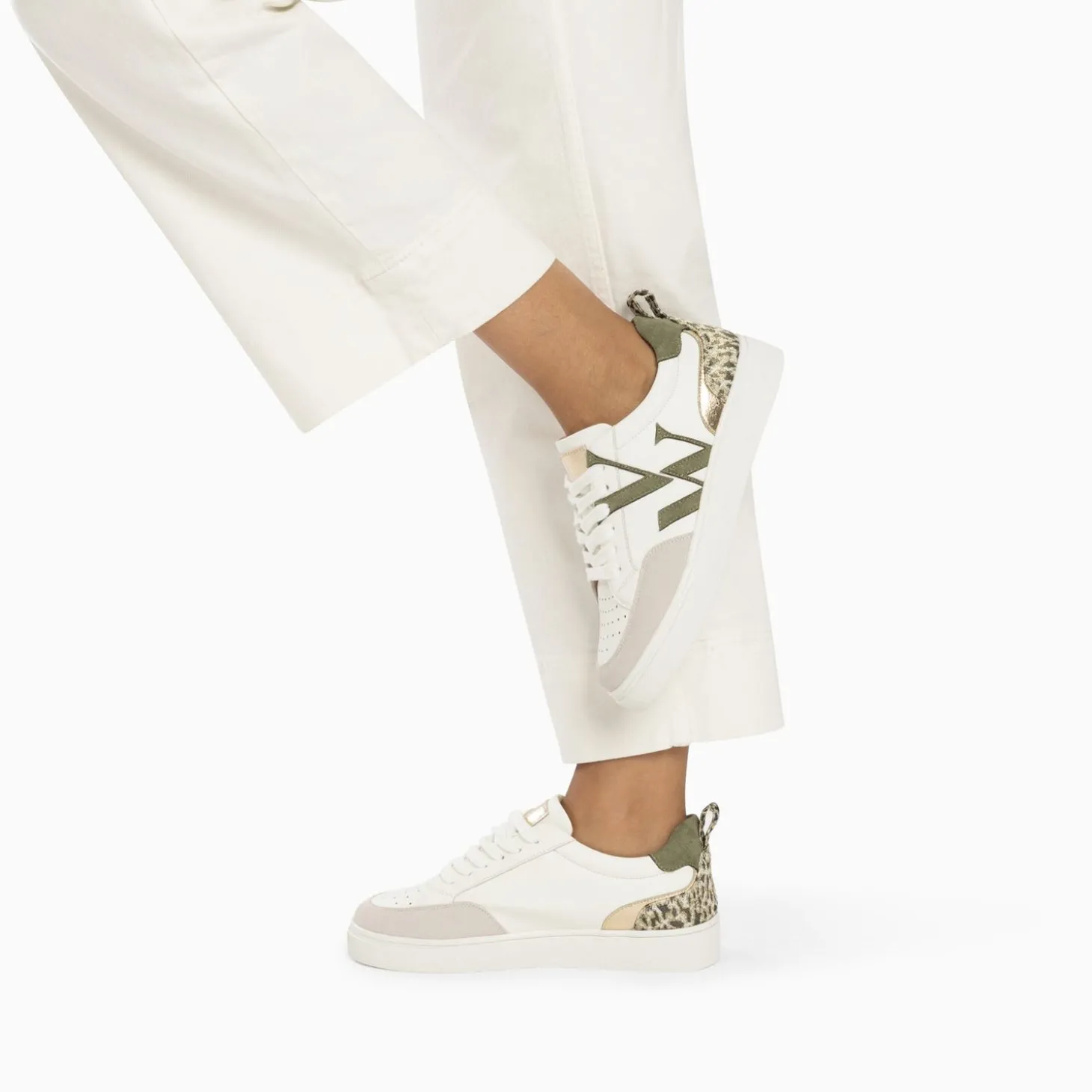 Baskets Monogramme Joyce Blanc Et Kaki