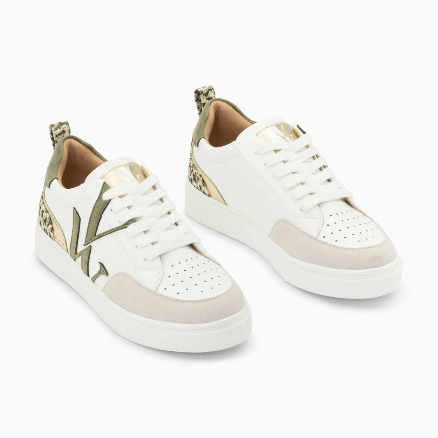 Baskets Monogramme Joyce Blanc Et Kaki