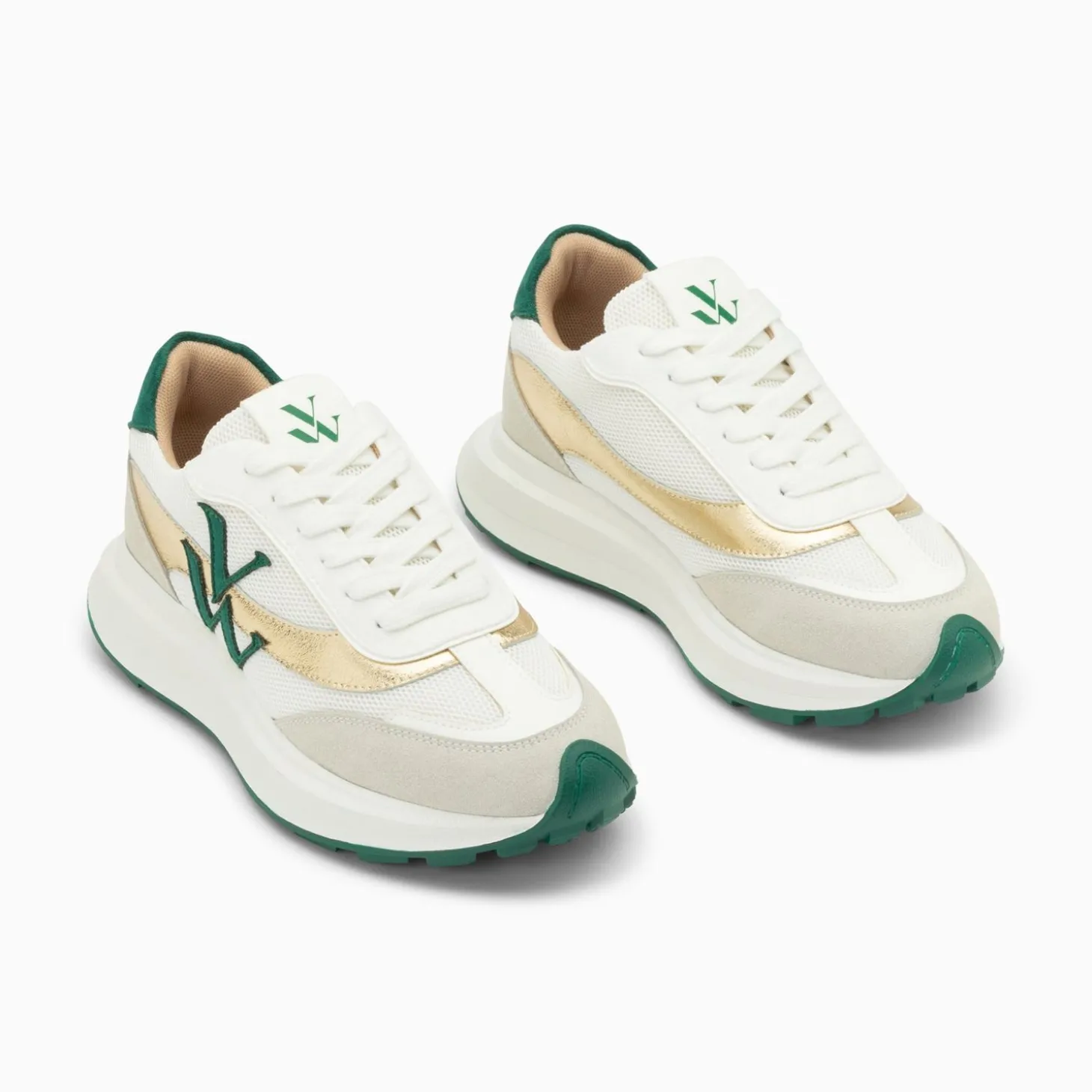 Baskets Monogramme Lana Vert Et Or A Semelle Oversize