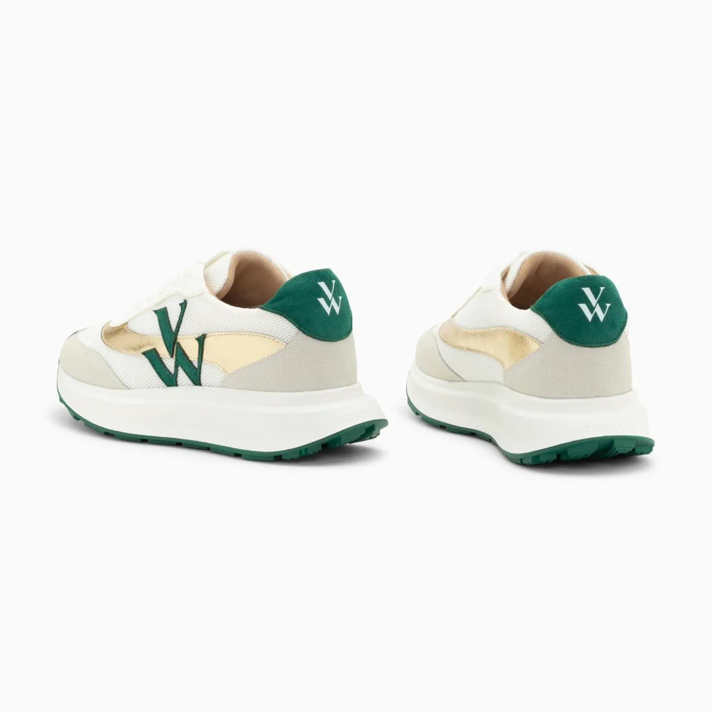 Baskets Monogramme Lana Vert Et Or A Semelle Oversize