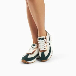Baskets Monogramme Pia Ivoire Et Vert A Semelle Running
