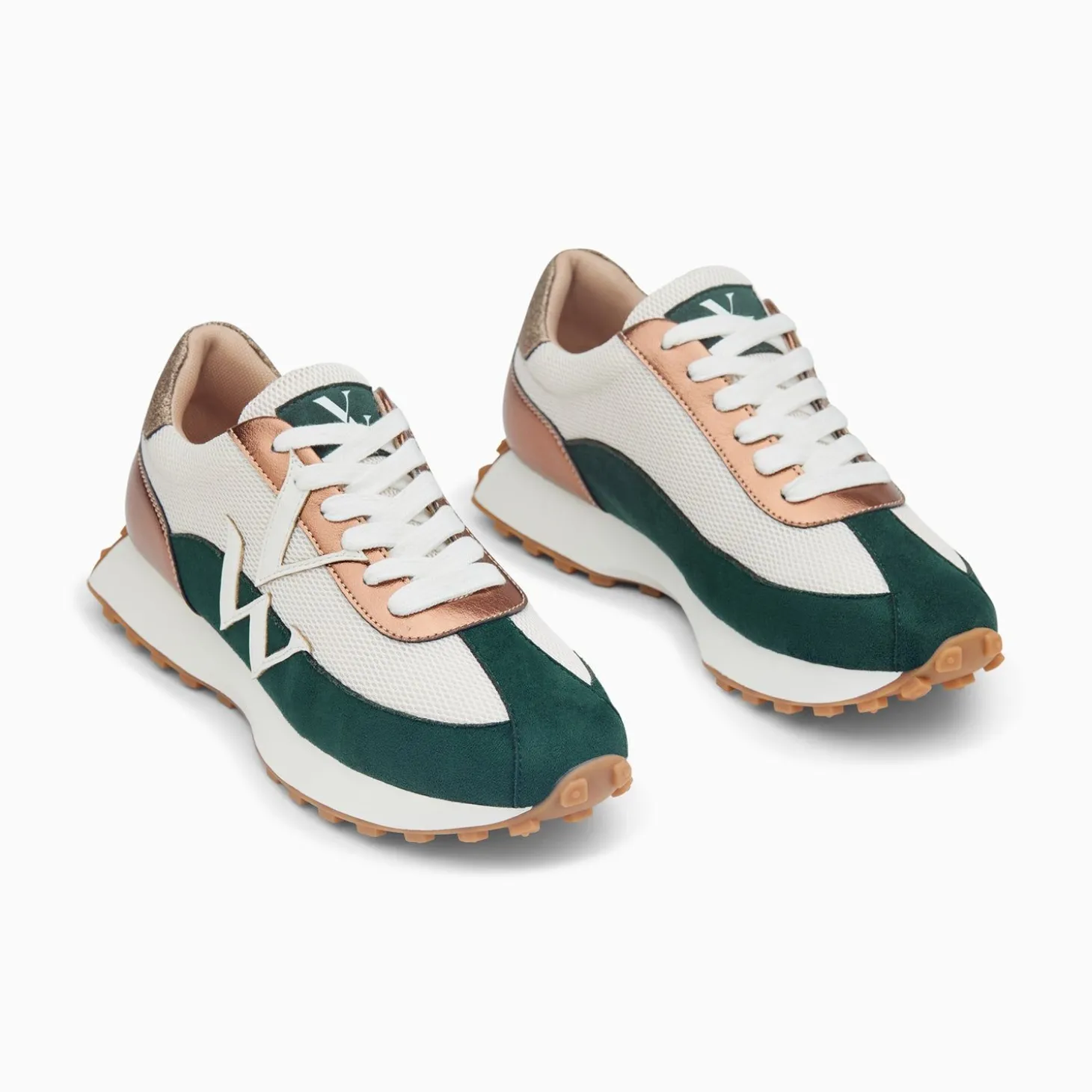 Baskets Monogramme Pia Ivoire Et Vert A Semelle Running