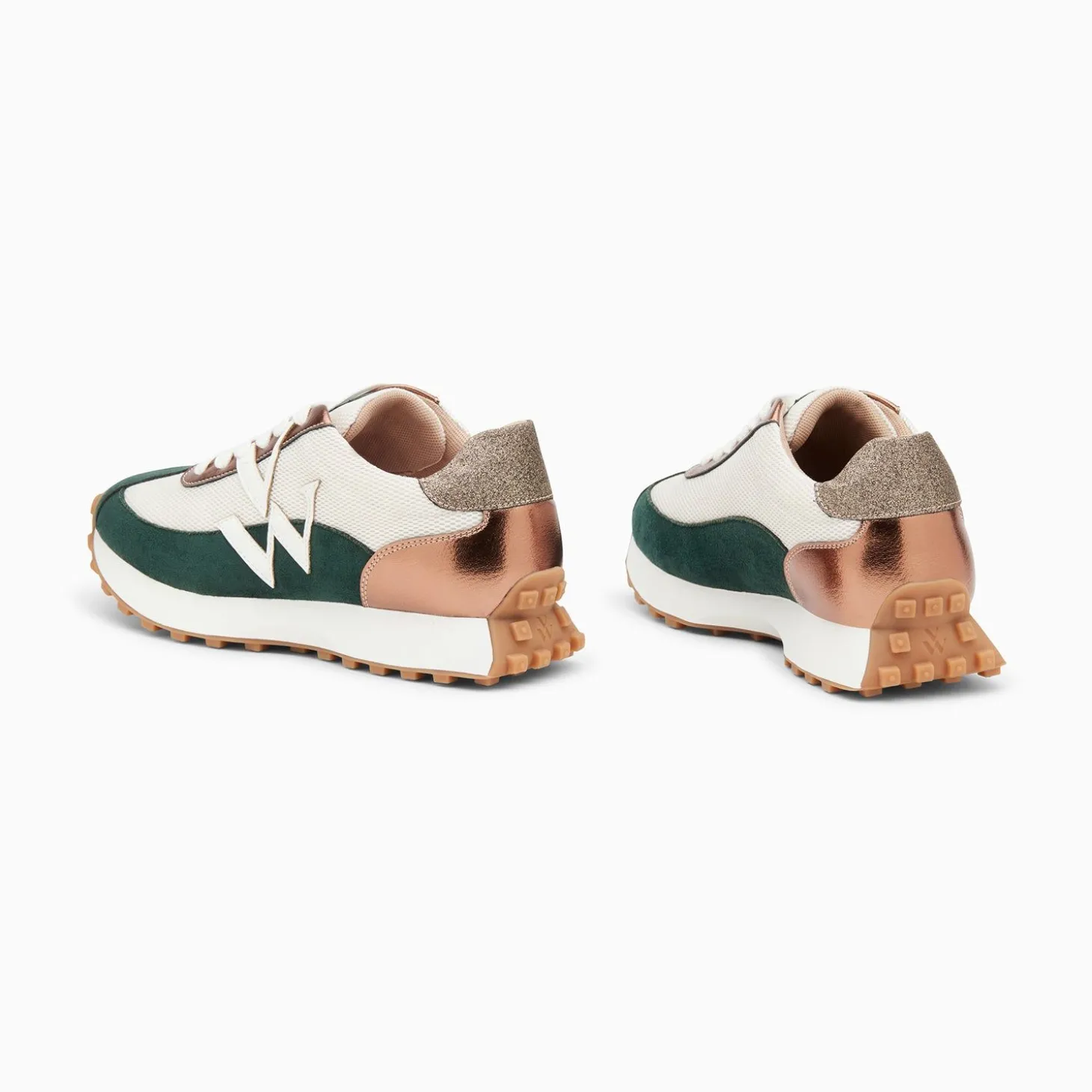 Baskets Monogramme Pia Ivoire Et Vert A Semelle Running