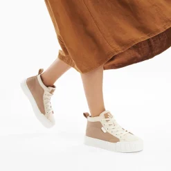Baskets Montantes Clarisse Cotelees Beige Et Taupe