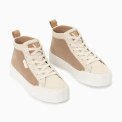Baskets Montantes Clarisse Cotelees Beige Et Taupe