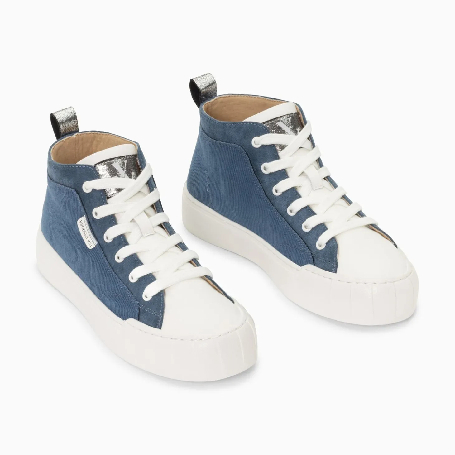 Baskets Montantes Clarisse Cotelees Bleu Et Blanc
