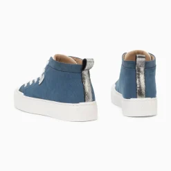 Baskets Montantes Clarisse Cotelees Bleu Et Blanc