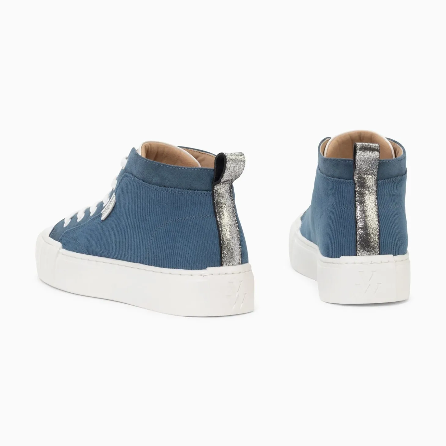 Baskets Montantes Clarisse Cotelees Bleu Et Blanc