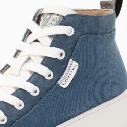Baskets Montantes Clarisse Cotelees Bleu Et Blanc