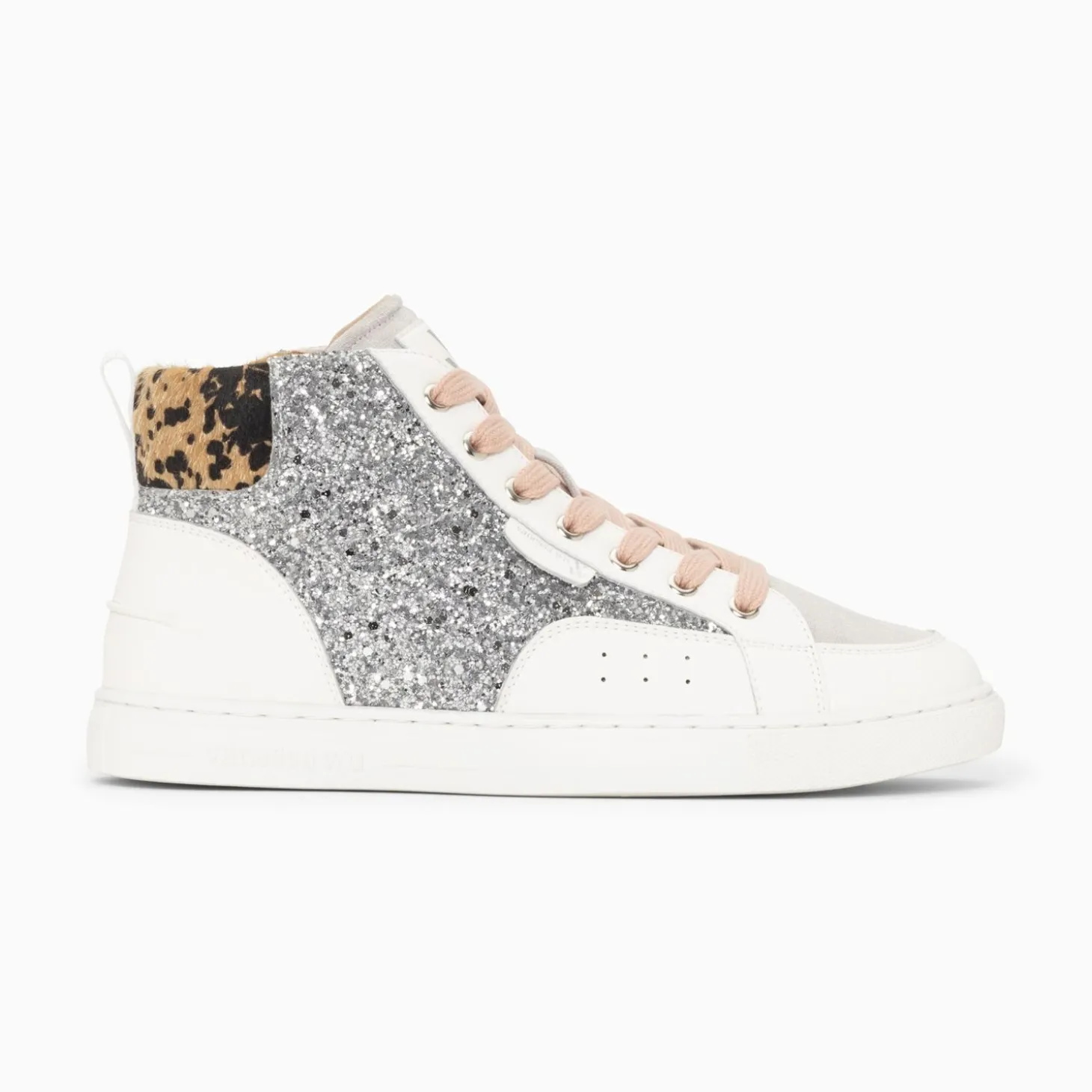 Baskets Montantes Gwen A Paillettes Argent Et Lacets Vieux Rose