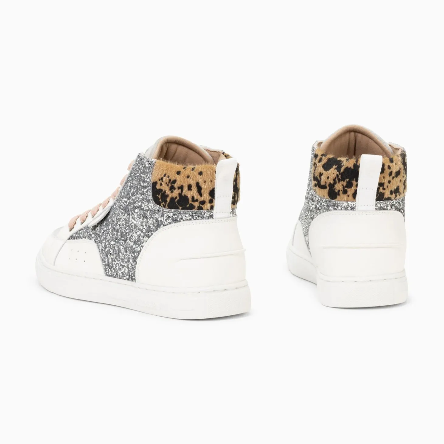 Baskets Montantes Gwen A Paillettes Argent Et Lacets Vieux Rose