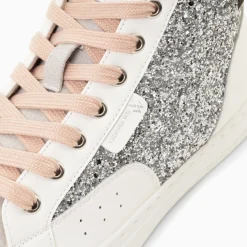 Baskets Montantes Gwen A Paillettes Argent Et Lacets Vieux Rose