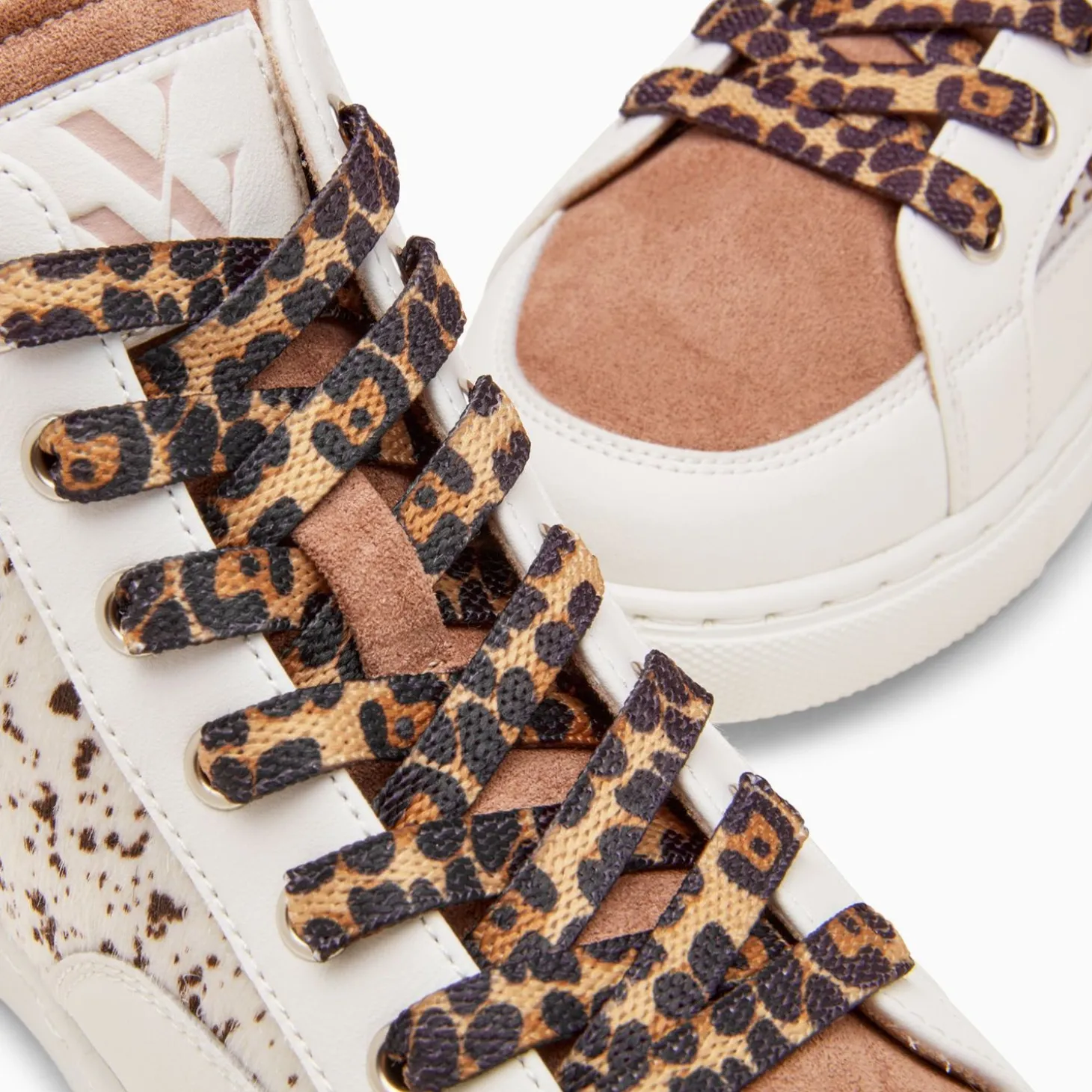 Baskets Montantes Gwen Blanc Et Marron A Lacets Leopard