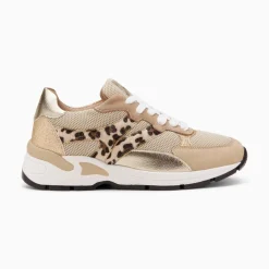 Baskets Montorgueil Beige Et Leopard A Lacets