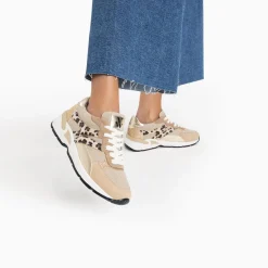Baskets Montorgueil Beige Et Leopard A Lacets