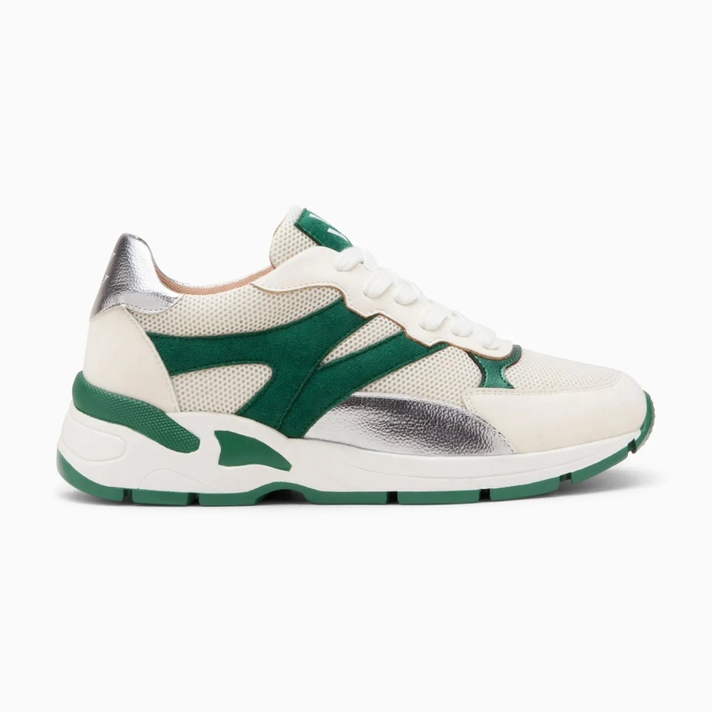Baskets Montorgueil Blanc Casse Et Vert A Lacets