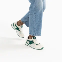 Baskets Montorgueil Blanc Casse Et Vert A Lacets