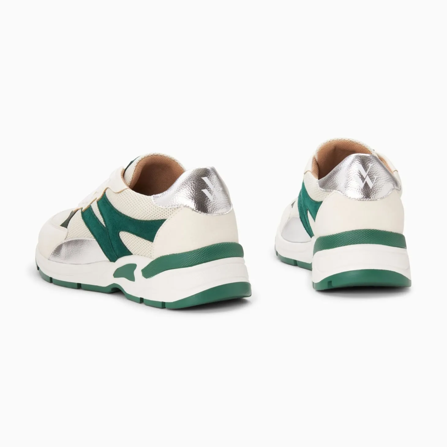 Baskets Montorgueil Blanc Casse Et Vert A Lacets