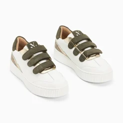 Baskets Nahia Blanc Et Or A Scratchs Kaki