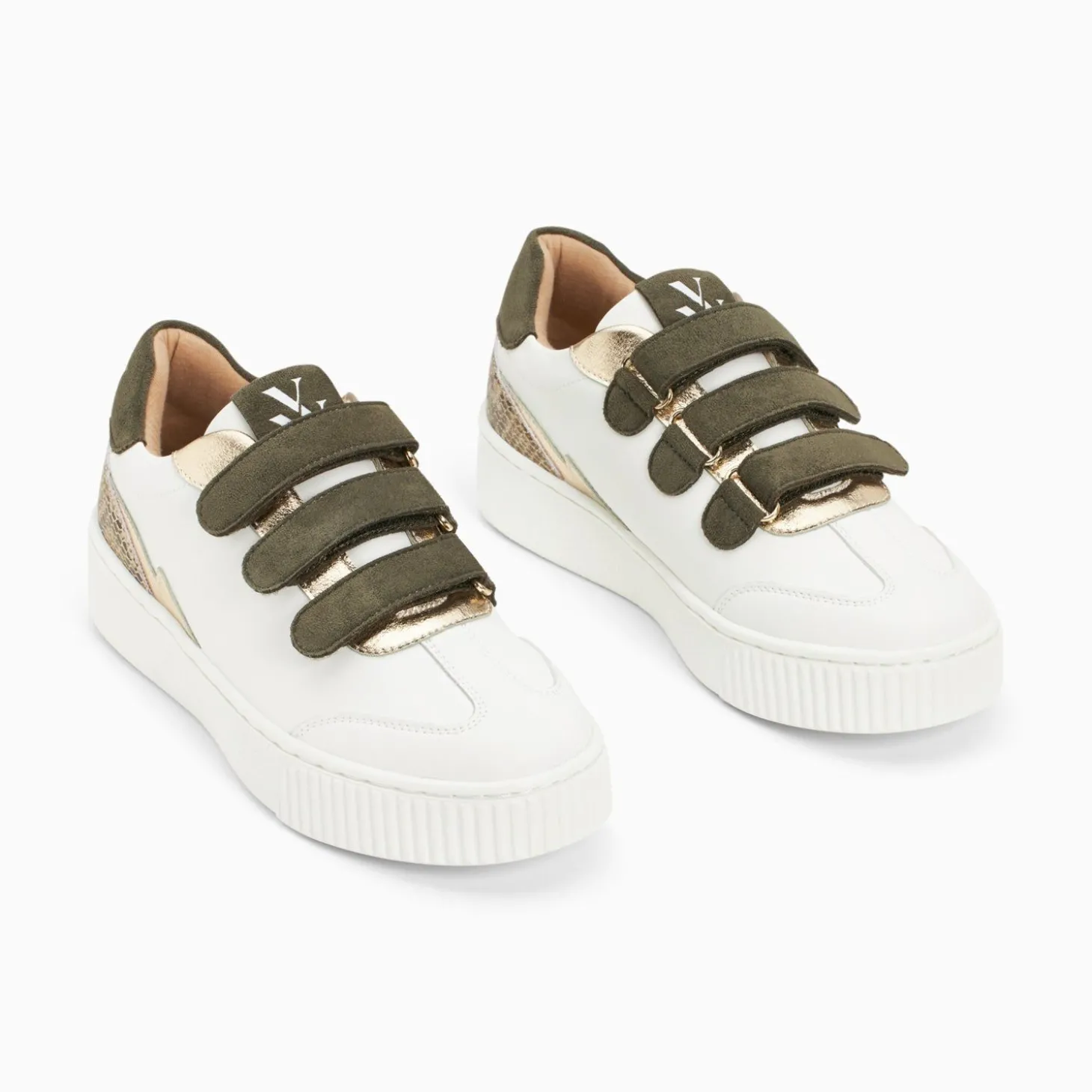 Baskets Nahia Blanc Et Or A Scratchs Kaki