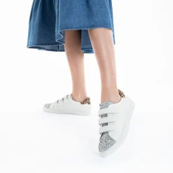 Baskets Nour Blanc Et Argent A Scratchs