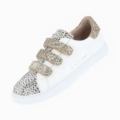 Baskets Nour Blanc Et Imprime Leopard A Scratchs Or