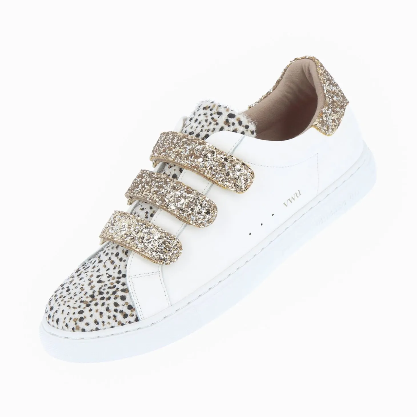 Baskets Nour Blanc Et Imprime Leopard A Scratchs Or