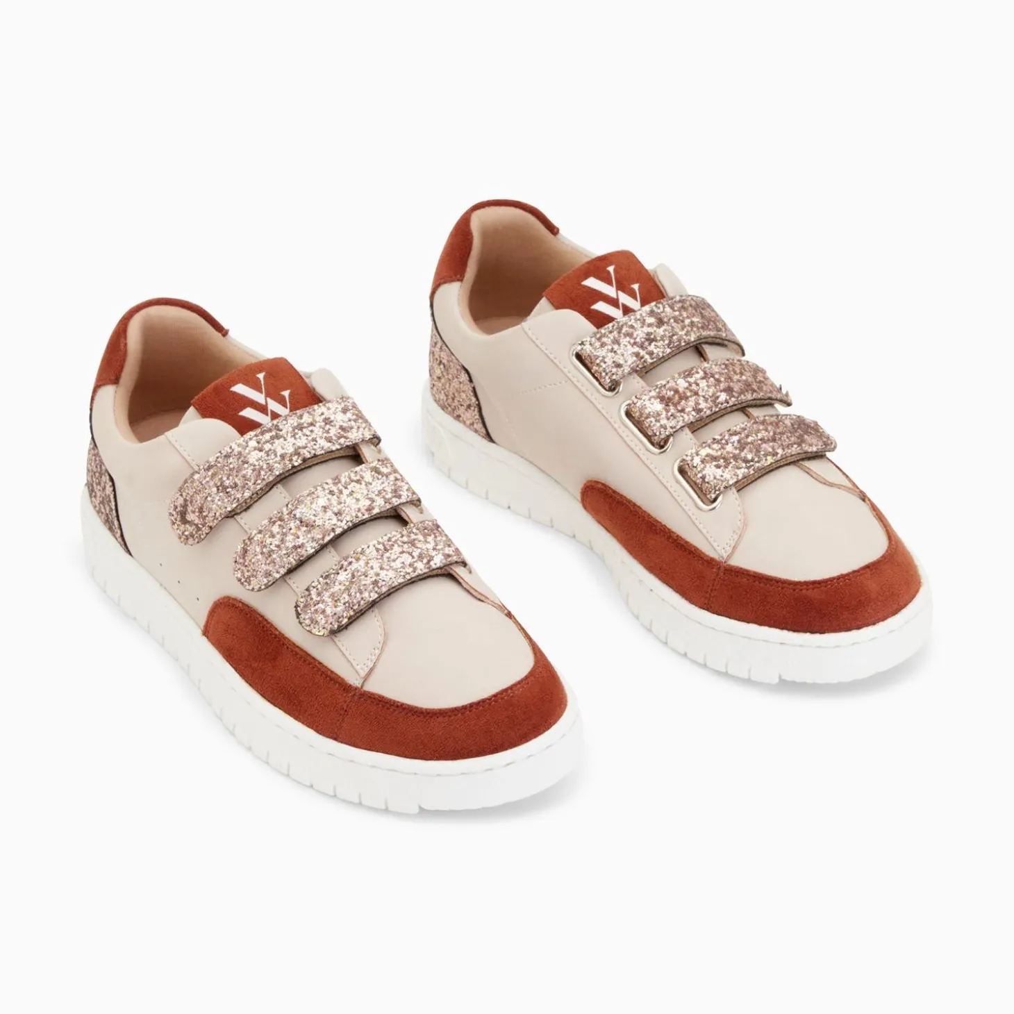 Baskets Paloma Nude Et Marron A Scratchs Glitter