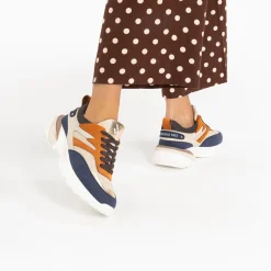 Baskets Ruth Bleu, Beige Et Orange A Semelle Oversize