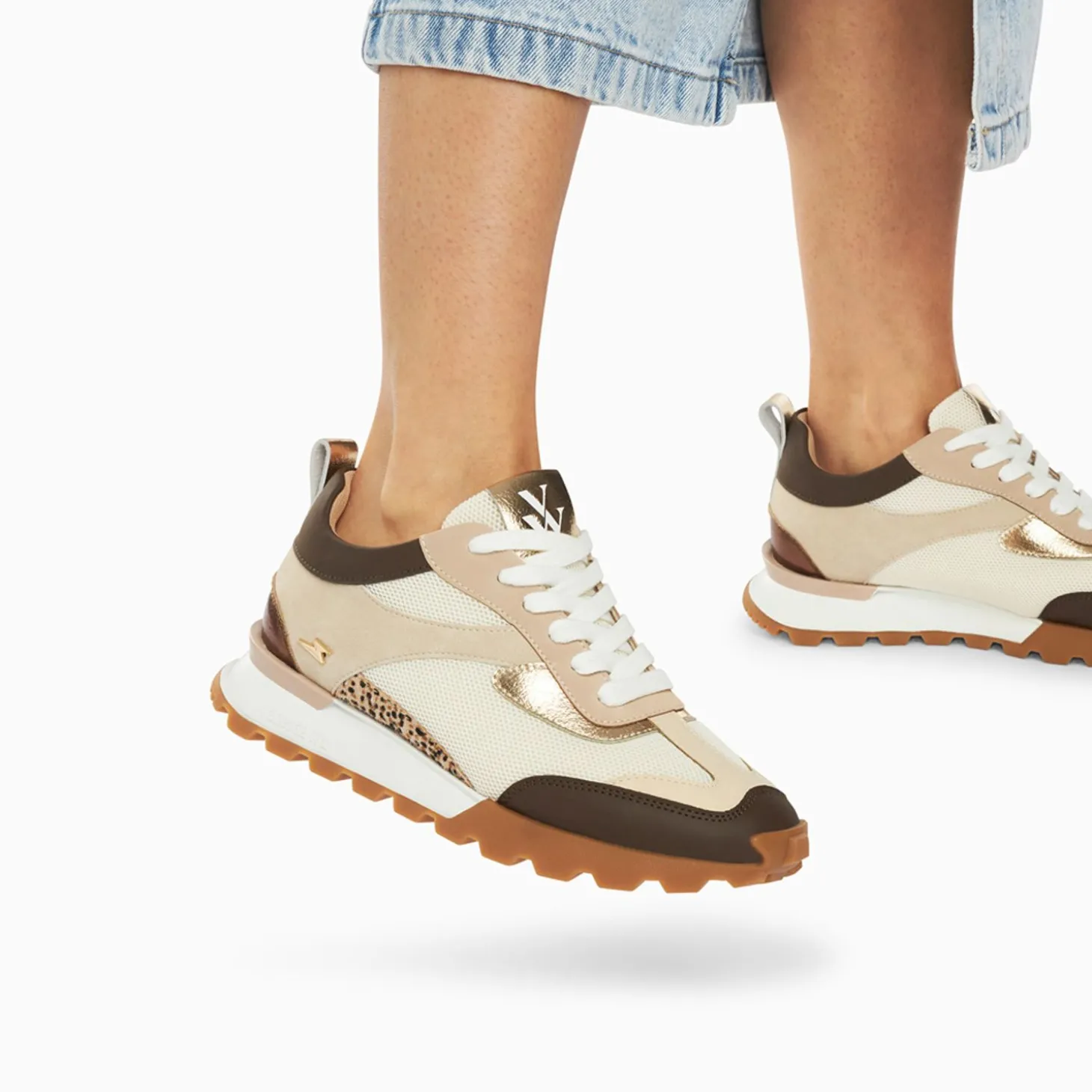 Baskets Samantha Beige Et Marron A Semelle Running