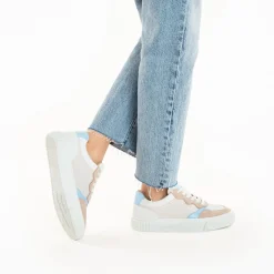 Baskets Sara En Toile Beige A Details Bleu Clair