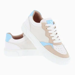 Baskets Sara En Toile Beige A Details Bleu Clair