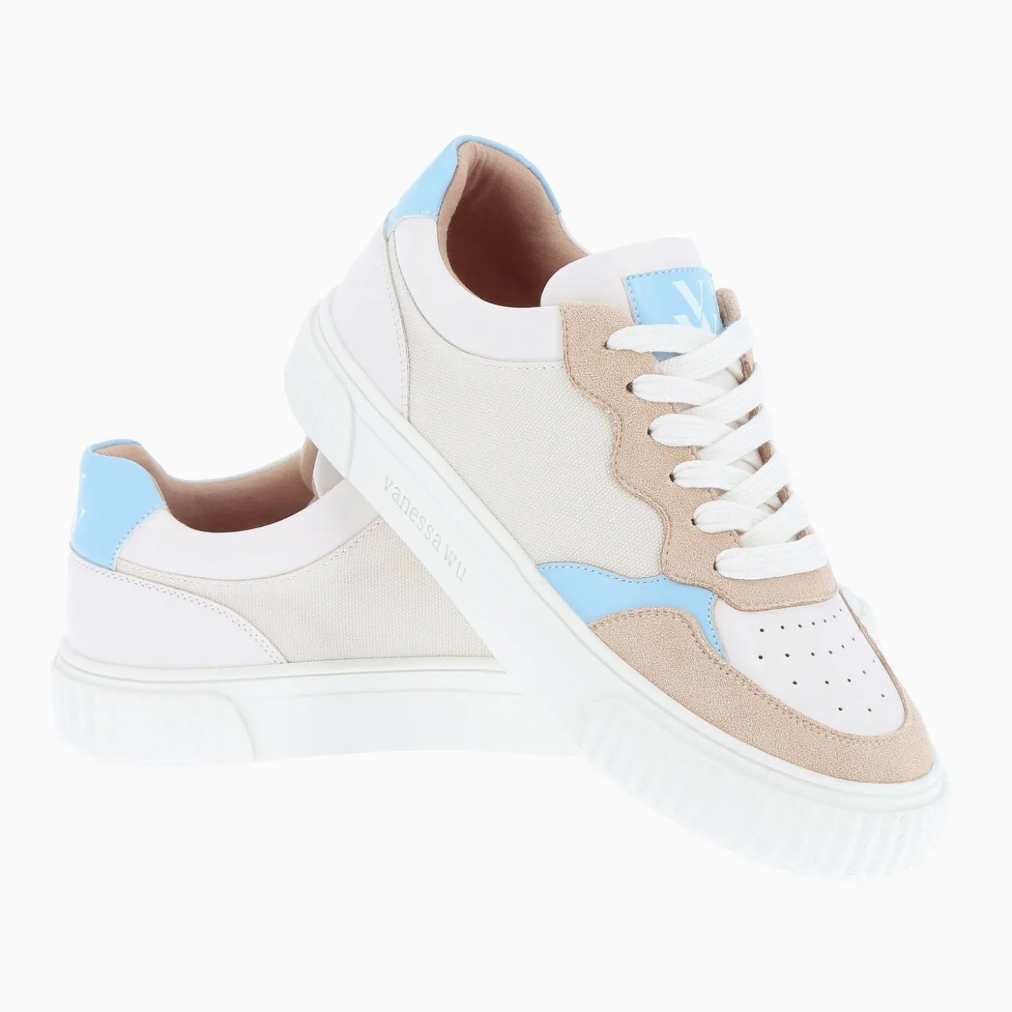 Baskets Sara En Toile Beige A Details Bleu Clair