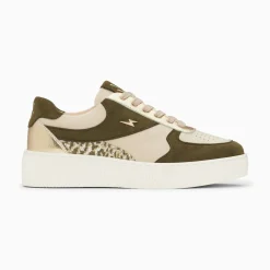 Baskets Theonie Beige Et Kaki A Lacets