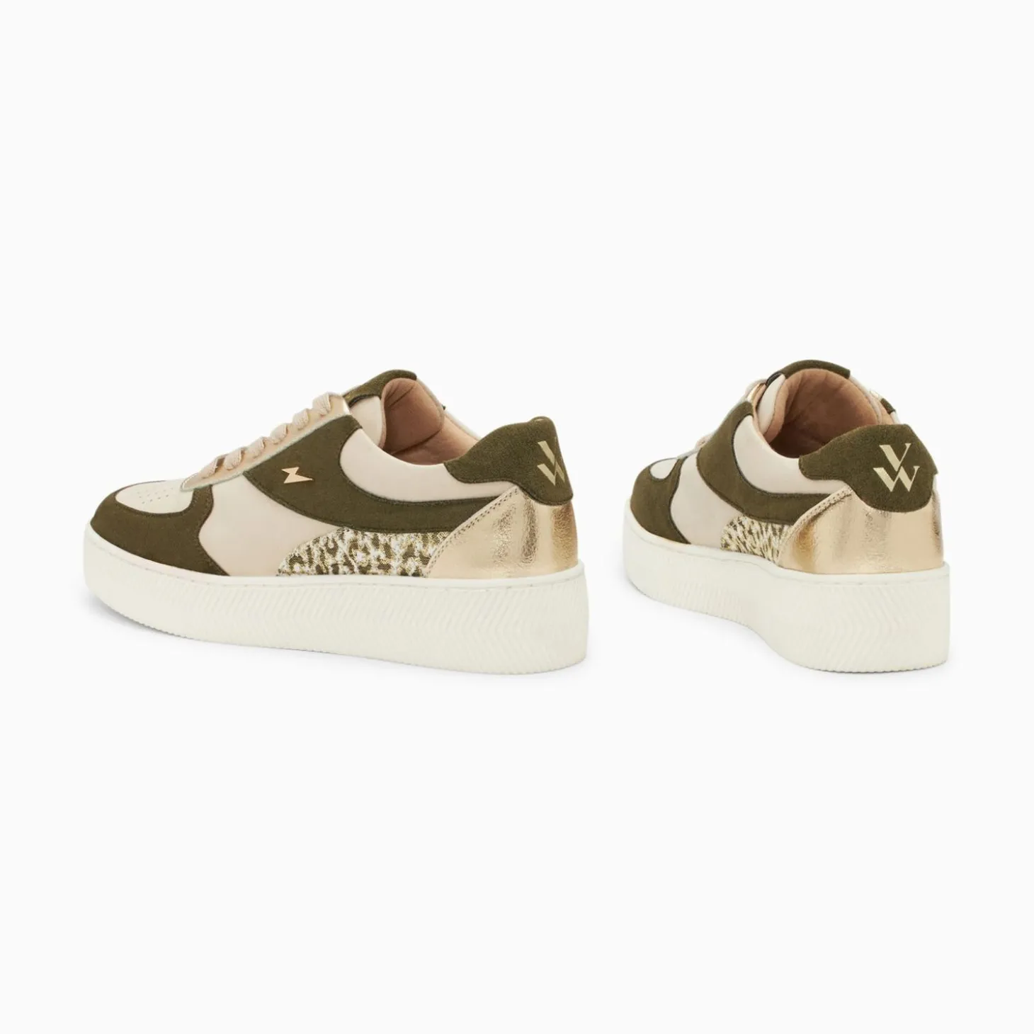 Baskets Theonie Beige Et Kaki A Lacets