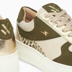Baskets Theonie Beige Et Kaki A Lacets