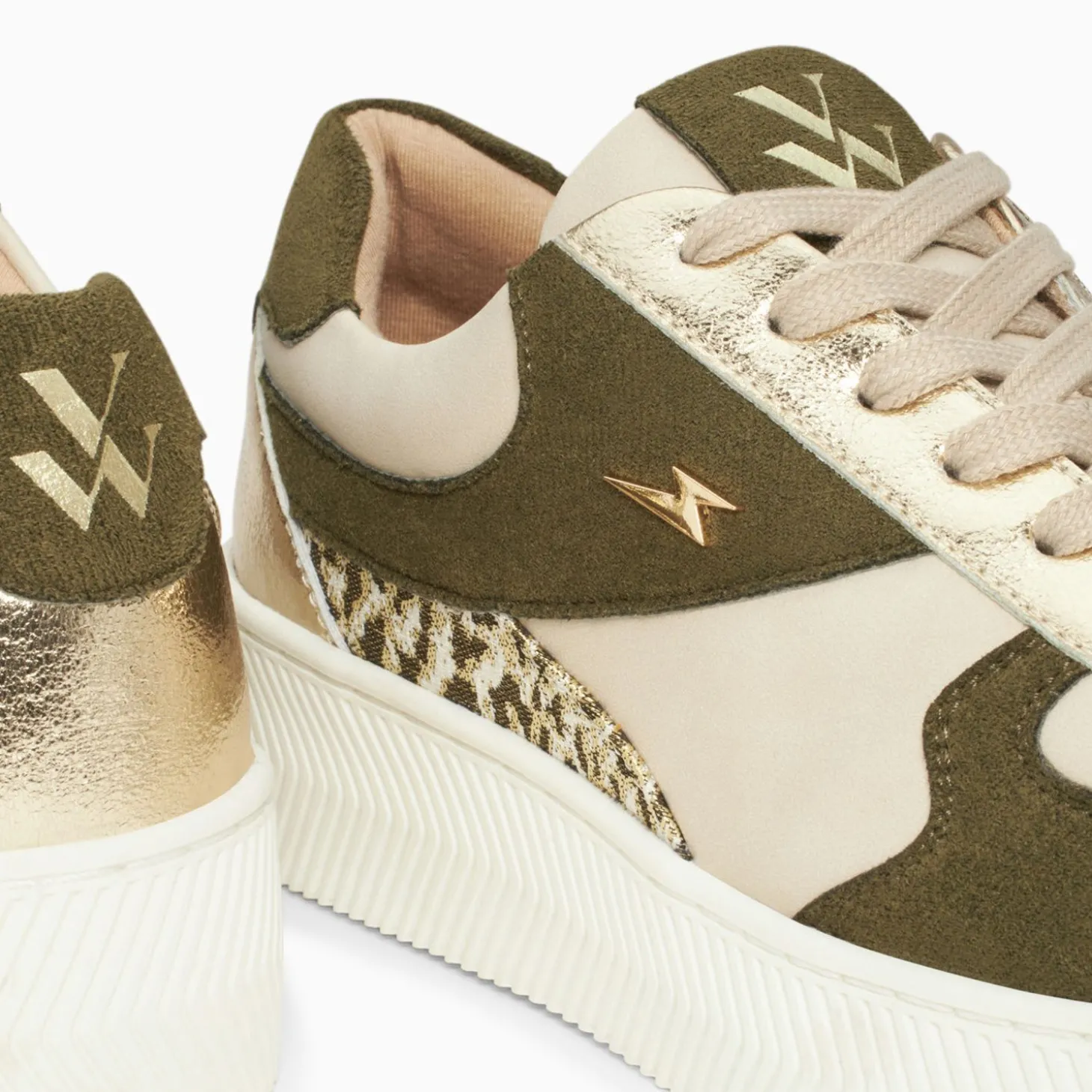 Baskets Theonie Beige Et Kaki A Lacets